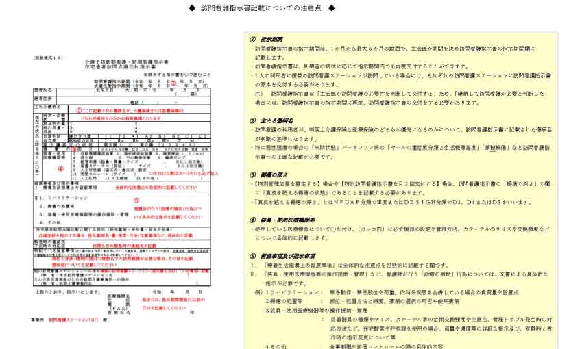 訪問看護指示書記載についての注意点